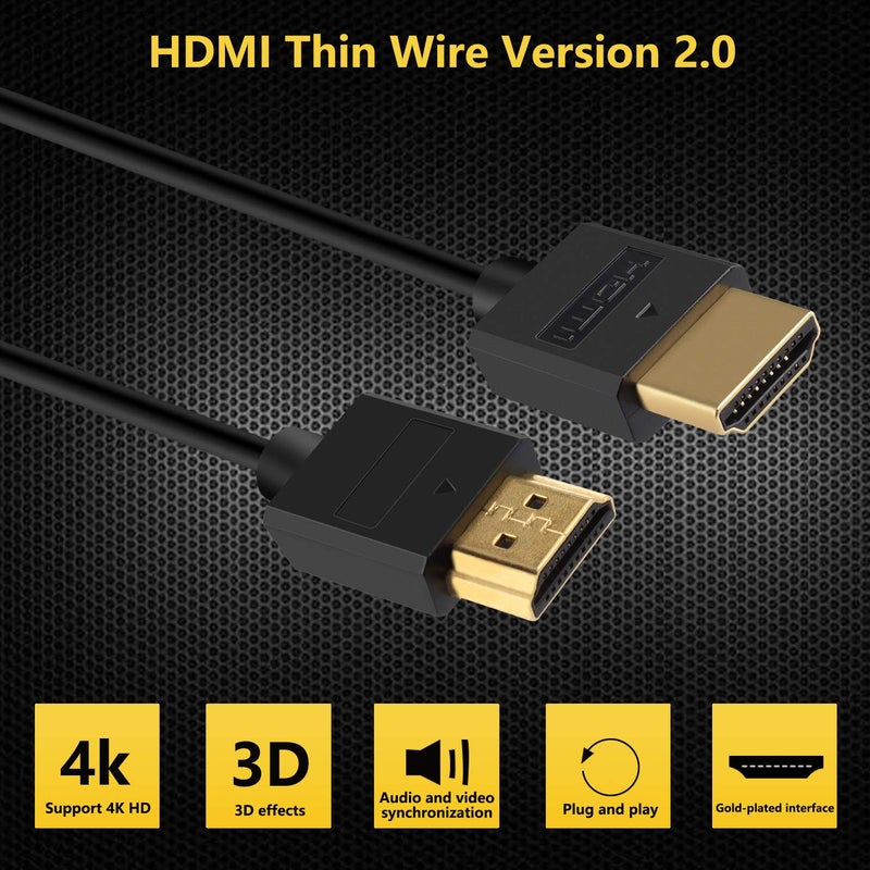 Pasow 4K HDMI Cable Ultra Thin Male to Male 36AWG High Speed Slim Cable (3FT/1M) - Image 2